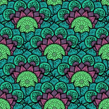 Hand drawn Mandala Seamless Pattern. Arabic, indian, turkish and ottoman culture decoration style. Ethnic ornamental background. Magic vintage template of greeting, card, print, cloth, tattoo. Vector