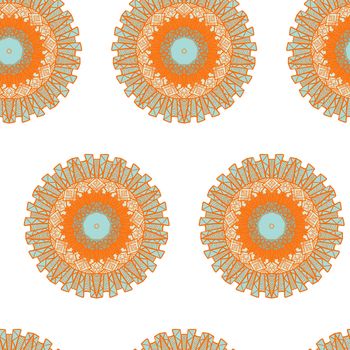 Hand drawn Mandala Seamless Pattern. Arabic, indian, turkish and ottoman culture decoration style. Ethnic ornamental background. Magic vintage template of greeting, card, print, cloth, tattoo. Vector