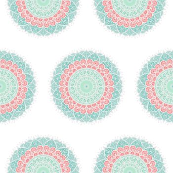 Hand drawn Mandala Seamless Pattern. Arabic, indian, turkish and ottoman culture decoration style. Ethnic ornamental background. Magic vintage template of greeting, card, print, cloth, tattoo. Vector