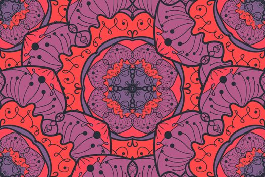 Hand drawn Mandala Seamless Pattern. Arabic, indian, turkish and ottoman culture decoration style. Ethnic ornamental background. Magic vintage template of greeting, card, print, cloth, tattoo. Vector