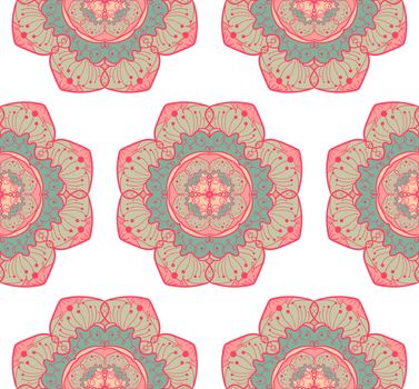 Hand drawn Mandala Seamless Pattern. Arabic, indian, turkish and ottoman culture decoration style. Ethnic ornamental background. Magic vintage template of greeting, card, print, cloth, tattoo. Vector