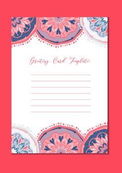 Mandala vintage template card in arabic and indian, islam and ottoman, turkish, asian style for brochure, flyer, greeting, invitation card, cover. Format A4. Floral holiday ornamental design. Vector