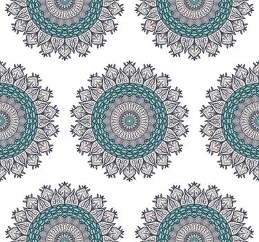Hand drawn Mandala Seamless Pattern. Arabic, indian, turkish and ottoman culture decoration style. Ethnic ornamental background. Magic vintage template of greeting, card, print, cloth, tattoo. Vector