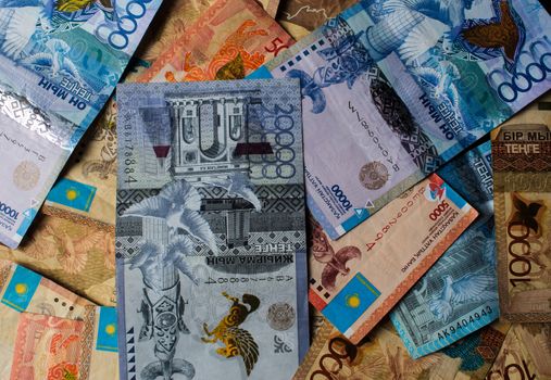 Tenge KZT. National currency of Kazakhstan, KZ. Exchange rate. Economy, development, business, Bank, broker.