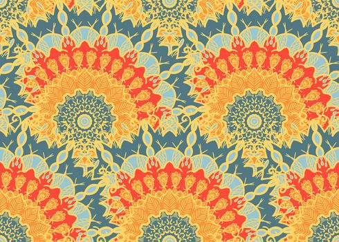 Hand drawn Mandala Seamless Pattern. Arabic, indian, turkish and ottoman culture decoration style. Ethnic ornamental background. Magic vintage template of greeting, card, print, cloth, tattoo. Vector