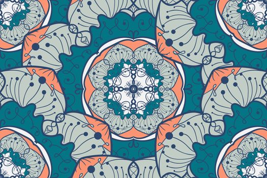 Hand drawn Mandala Seamless Pattern. Arabic, indian, turkish and ottoman culture decoration style. Ethnic ornamental background. Magic vintage template of greeting, card, print, cloth, tattoo. Vector