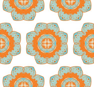 Hand drawn Mandala Seamless Pattern. Arabic, indian, turkish and ottoman culture decoration style. Ethnic ornamental background. Magic vintage template of greeting, card, print, cloth, tattoo. Vector