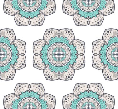 Hand drawn Mandala Seamless Pattern. Arabic, indian, turkish and ottoman culture decoration style. Ethnic ornamental background. Magic vintage template of greeting, card, print, cloth, tattoo. Vector