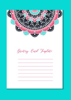 Mandala vintage template card in arabic and indian, islam and ottoman, turkish, asian style for brochure, flyer, greeting, invitation card, cover. Format A4. Floral holiday ornamental design. Vector