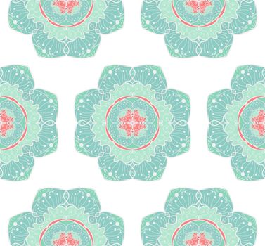 Hand drawn Mandala Seamless Pattern. Arabic, indian, turkish and ottoman culture decoration style. Ethnic ornamental background. Magic vintage template of greeting, card, print, cloth, tattoo. Vector