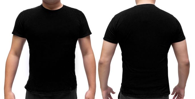 Black blank  t-shirt on human body for graphic design mock up