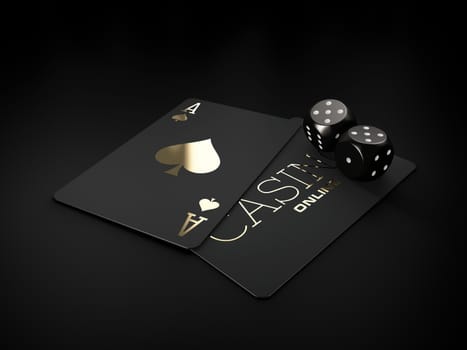 3d Rendering of casino dices and play card, clipping path included.