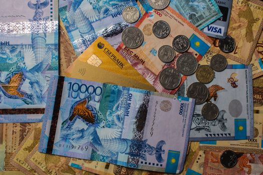 Tenge KZT. National currency of Kazakhstan, KZ. Exchange rate. Economy, development, business, Bank, broker.