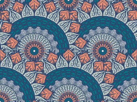 Hand drawn Mandala Seamless Pattern. Arabic, indian, turkish and ottoman culture decoration style. Ethnic ornamental background. Magic vintage template of greeting, card, print, cloth, tattoo. Vector