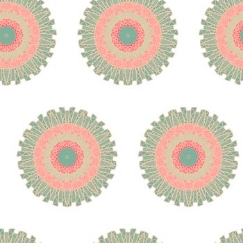 Hand drawn Mandala Seamless Pattern. Arabic, indian, turkish and ottoman culture decoration style. Ethnic ornamental background. Magic vintage template of greeting, card, print, cloth, tattoo. Vector