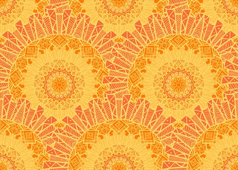 Hand drawn Mandala Seamless Pattern. Arabic, indian, turkish and ottoman culture decoration style. Ethnic ornamental background. Magic vintage template of greeting, card, print, cloth, tattoo. Vector