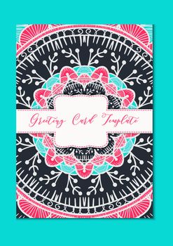 Mandala vintage template card in arabic and indian, islam and ottoman, turkish, asian style for brochure, flyer, greeting, invitation card, cover. Format A4. Floral holiday ornamental design. Vector
