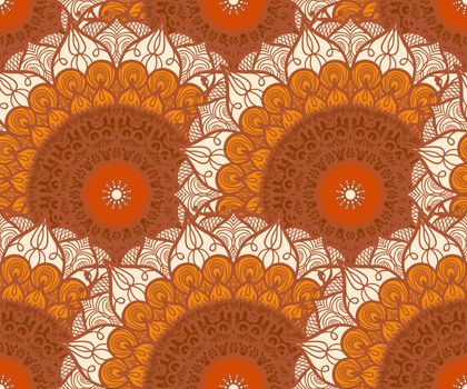 Hand drawn Mandala Seamless Pattern. Arabic, indian, turkish and ottoman culture decoration style. Ethnic ornamental background. Magic vintage template of greeting, card, print, cloth, tattoo. Vector