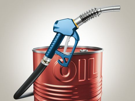 3d Rendering of gas pump nozzle and oil barrel, clipping path included.