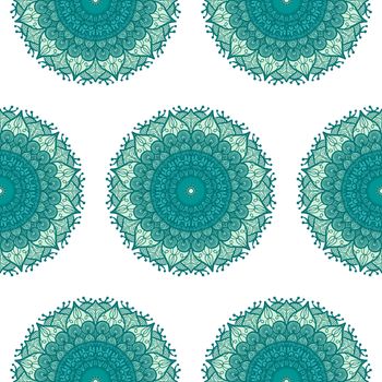 Hand drawn Mandala Seamless Pattern. Arabic, indian, turkish and ottoman culture decoration style. Ethnic ornamental background. Magic vintage template of greeting, card, print, cloth, tattoo. Vector