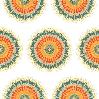Hand drawn Mandala Seamless Pattern. Arabic, indian, turkish and ottoman culture decoration style. Ethnic ornamental background. Magic vintage template of greeting, card, print, cloth, tattoo. Vector