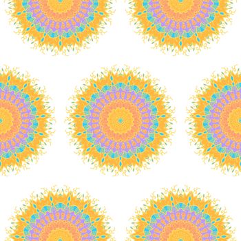 Hand drawn Mandala Seamless Pattern. Arabic, indian, turkish and ottoman culture decoration style. Ethnic ornamental background. Magic vintage template of greeting, card, print, cloth, tattoo. Vector