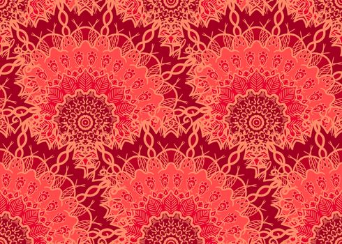 Hand drawn Mandala Seamless Pattern. Arabic, indian, turkish and ottoman culture decoration style. Ethnic ornamental background. Magic vintage template of greeting, card, print, cloth, tattoo. Vector