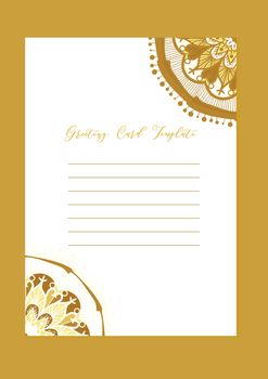 Mandala vintage template card in arabic and indian, islam and ottoman, turkish, asian style for brochure, flyer, greeting, invitation card, cover. Format A4. Floral holiday ornamental design. Vector