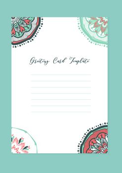 Mandala vintage template card in arabic and indian, islam and ottoman, turkish, asian style for brochure, flyer, greeting, invitation card, cover. Format A4. Floral holiday ornamental design. Vector