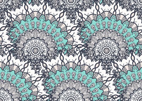 Hand drawn Mandala Seamless Pattern. Arabic, indian, turkish and ottoman culture decoration style. Ethnic ornamental background. Magic vintage template of greeting, card, print, cloth, tattoo. Vector