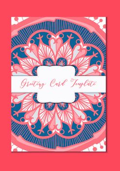 Mandala vintage template card in arabic and indian, islam and ottoman, turkish, asian style for brochure, flyer, greeting, invitation card, cover. Format A4. Floral holiday ornamental design. Vector