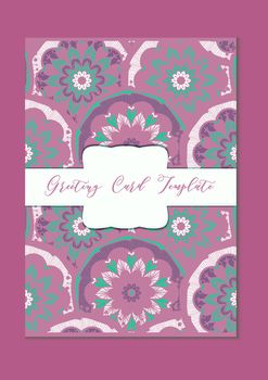 Mandala vintage template card in arabic and indian, islam and ottoman, turkish, asian style for brochure, flyer, greeting, invitation card, cover. Format A4. Floral holiday ornamental design. Vector