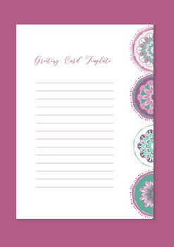 Mandala vintage template card in arabic and indian, islam and ottoman, turkish, asian style for brochure, flyer, greeting, invitation card, cover. Format A4. Floral holiday ornamental design. Vector