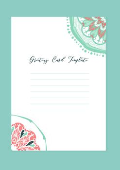 Mandala vintage template card in arabic and indian, islam and ottoman, turkish, asian style for brochure, flyer, greeting, invitation card, cover. Format A4. Floral holiday ornamental design. Vector