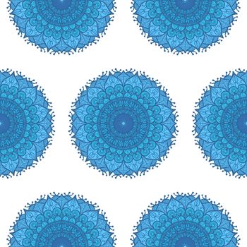 Hand drawn Mandala Seamless Pattern. Arabic, indian, turkish and ottoman culture decoration style. Ethnic ornamental background. Magic vintage template of greeting, card, print, cloth, tattoo. Vector
