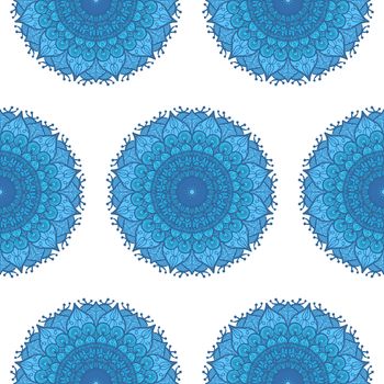 Hand drawn Mandala Seamless Pattern. Arabic, indian, turkish and ottoman culture decoration style. Ethnic ornamental background. Magic vintage template of greeting, card, print, cloth, tattoo. Vector