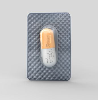 Pill of Penicillin, isolated white 3d Illustration, clipping path included.
