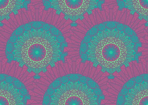 Hand drawn Mandala Seamless Pattern. Arabic, indian, turkish and ottoman culture decoration style. Ethnic ornamental background. Magic vintage template of greeting, card, print, cloth, tattoo. Vector