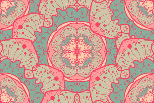Hand drawn Mandala Seamless Pattern. Arabic, indian, turkish and ottoman culture decoration style. Ethnic ornamental background. Magic vintage template of greeting, card, print, cloth, tattoo. Vector