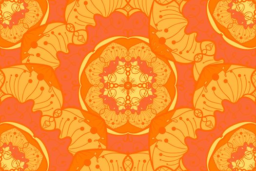 Hand drawn Mandala Seamless Pattern. Arabic, indian, turkish and ottoman culture decoration style. Ethnic ornamental background. Magic vintage template of greeting, card, print, cloth, tattoo. Vector