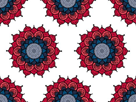 Hand drawn Mandala Seamless Pattern. Arabic, indian, turkish and ottoman culture decoration style. Ethnic ornamental background. Magic vintage template of greeting, card, print, cloth, tattoo. Vector
