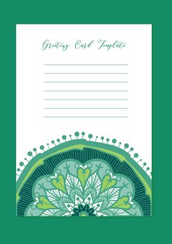 Mandala vintage template card in arabic and indian, islam and ottoman, turkish, asian style for brochure, flyer, greeting, invitation card, cover. Format A4. Floral holiday ornamental design. Vector
