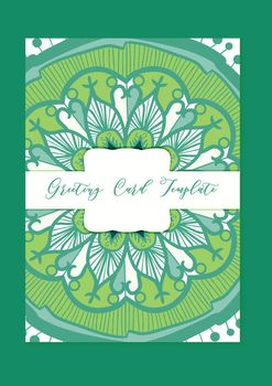 Mandala vintage template card in arabic and indian, islam and ottoman, turkish, asian style for brochure, flyer, greeting, invitation card, cover. Format A4. Floral holiday ornamental design. Vector
