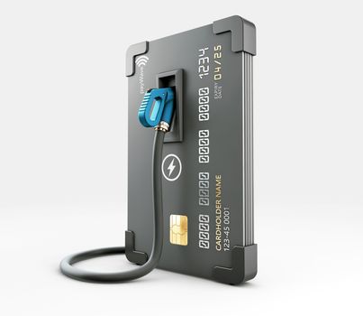 3d Rendering of Realistic credit card with nozzle charging plug.