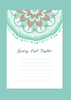 Mandala vintage template card in arabic and indian, islam and ottoman, turkish, asian style for brochure, flyer, greeting, invitation card, cover. Format A4. Floral holiday ornamental design. Vector