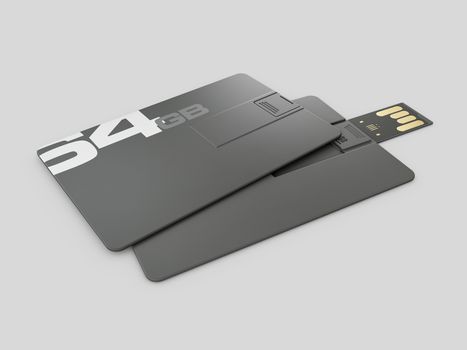 3d rendering of plastic usb card mockup, visiting flash drive namecard mock up for 64 Gb, clipping path included