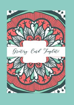 Mandala vintage template card in arabic and indian, islam and ottoman, turkish, asian style for brochure, flyer, greeting, invitation card, cover. Format A4. Floral holiday ornamental design. Vector