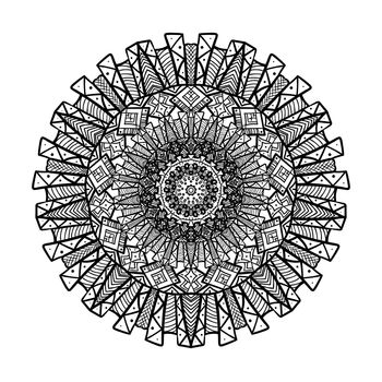 Hand drawn Mandala in arabic, indian, islam and ottoman culture decoration style. Ethnic geometric ornamental background. Magic vintage template of greeting, card, print, cloth, tattoo. Vector