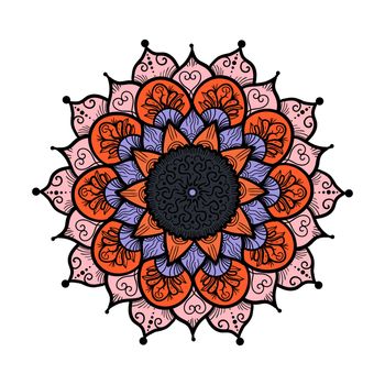 Hand drawn Mandala in arabic, indian, islam and ottoman culture decoration style. Ethnic geometric ornamental background. Magic vintage template of greeting, card, print, cloth, tattoo. Vector