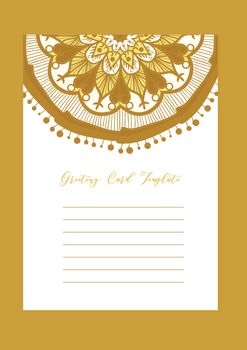 Mandala vintage template card in arabic and indian, islam and ottoman, turkish, asian style for brochure, flyer, greeting, invitation card, cover. Format A4. Floral holiday ornamental design. Vector